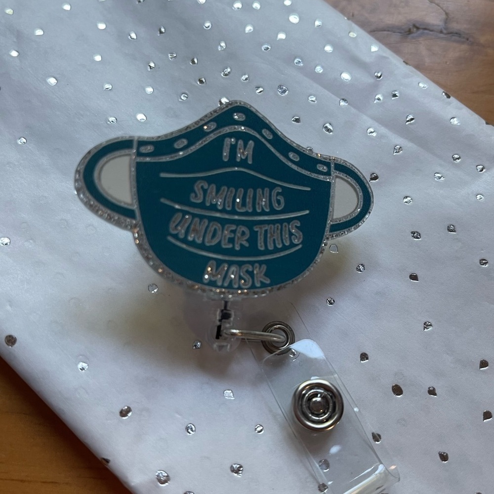 Badge Reel I’m Smiling Under this Mask - alligator clip